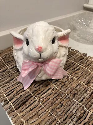 Vintage Paper Mache Easter Bunny Rabbit Candy Holder Container Pulp Paper Pink • $11