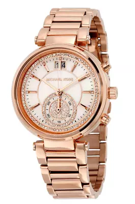 Michael Kors Mk6282 Sawyer White Glitz Dial Rose Gold Tone Womens Watch • $129.99