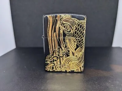 Used Zippo Armor Black & Gold Color Oil Lighter Extremely Rare Japan 138 • $171.38