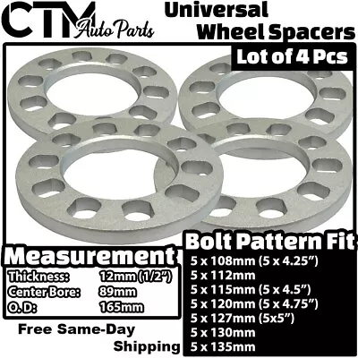 4x 12mm(1/2 ) Thick 5x4.25 (5x108) Universal Wheel Spacer | Ford Lincoln Jaguar • $24.83