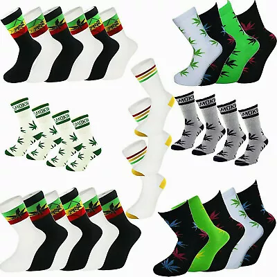 £5.99 • Buy 3-4-6 PAIRS.Rasta Stripe Lion Of Judah Ganja Leaf Stay Smokin Sport Socks 6-11 