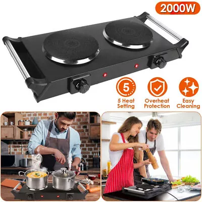 Electric Double Hob Plate Table Top Hot Plate 5 Powerful Level Portable Cooker • £21.99