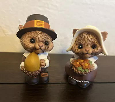 Vintage Hallmark Thanksgiving Pilgrim Chipmunk Squirrel Salt & Pepper Shaker Set • $20