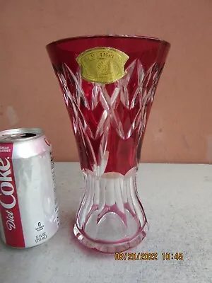 $75 • Buy Val St. Lambert Belgium Crystal Glass Red Cut To Clear 8  Corset Vase 