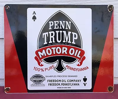 Large Vintage 1936 Dated Penn Trump Motor Oil Porcelain Gas Station Sign • $39.99