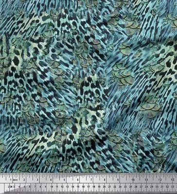 Soimoi Blue Cotton Poplin Fabric Leopard & Peacock Animal Skin Printed-GBd • $10.62