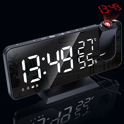 LED Digital Projection Alarm Clock FM Radio Snooze Dimmer Ceiling Projector UK • £21.84