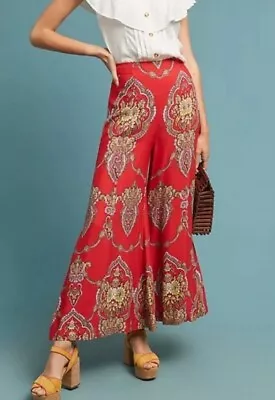  Anthropologie Ett:Twa Flared Wide Leg Pallazo Pants Orange/Red Floral  Sz 4 • £33.73