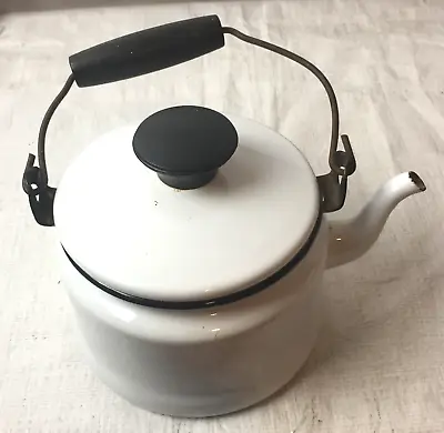 Vintage White Enameled Teapot • $15