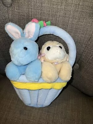 E & J Classic Blue Bunny & Yellow Lamb Yellow Blue Basket 9” • $14.99