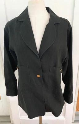 $399 • Buy Authentic VTG CHANEL Jacket  Black Light Weight Jacket XL Gold Chanel Buttons