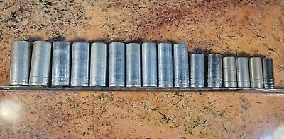 Vintage S-K Wayne Deep Socket Set 16pc 3/8  Drive 12 PT / 6 PT 13/16 -7/16 . USA • $29.99