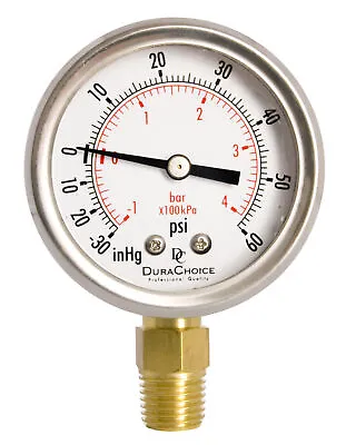 $11.76 • Buy 2  Vacuum Pressure Gauge - S.S. Case, 1/4  NPT, Lower Mnt. -30HG/60PSI