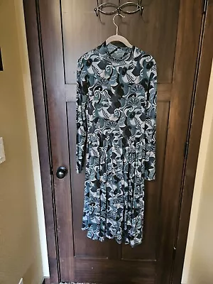 EUC Women's ModCloth Paisley Floral Long Sleeve Stretch Midi Dress Size Large • $19.99