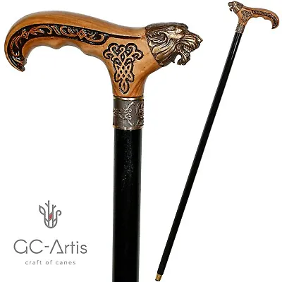 Metal Walking Stick Wolf Cane Solid Bronze Brass Wooden Handle Celtic Style 36'' • $128