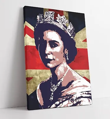 Queen Elizabeth Ii Pop Art Union Jack -deep Framed Canvas Wall Art Picture Print • £89.99