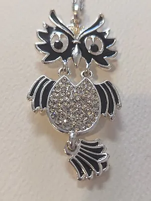 $8.92 • Buy Vintage Retro Silver Tone Owl Pendant Necklace With Gemstones, Costume Jewelry