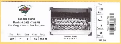 2009 OWEN NOLAN 400th Goal Ticket MINNESOTA WILD Vs SAN JOSE SHARKS Milestone • $29.99