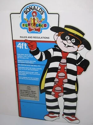 $599.95 • Buy Vtg 1990 McDonalds Ronalds Playplace Playground Entry Rules Sign Hamburglar