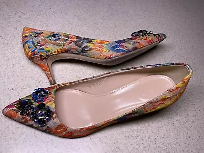 J Crew COLLECTION Floral Lace Kitten Heels Jeweled 8.5 Italy **READ • $39.95