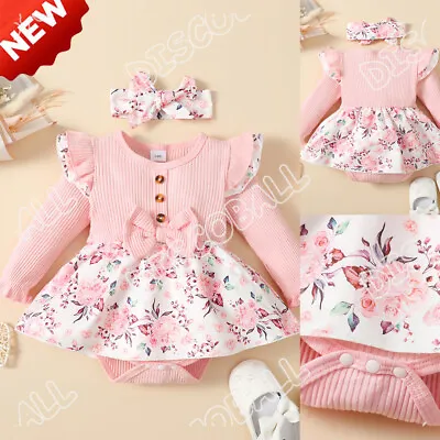£8.99 • Buy Newborn Baby Girl Clothes Infant Romper Floral Suspender Dress Outfit Jumpsuit