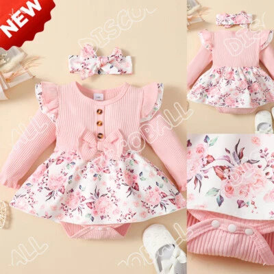 Newborn Baby Girl Clothes Infant Romper Floral Suspender Dress Outfit Jumpsuit • £8.69