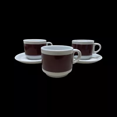 Rare Vintage IPA Italy Espresso Demitasse White W/ Brown - 3 Cups And 2 Saucers • $25