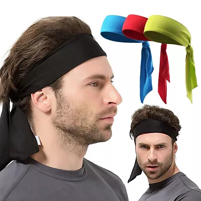 Men Women Sports Head Tie Headband Stretch Yoga Gym Hair Wrap Athletic Sweatband • $6.98