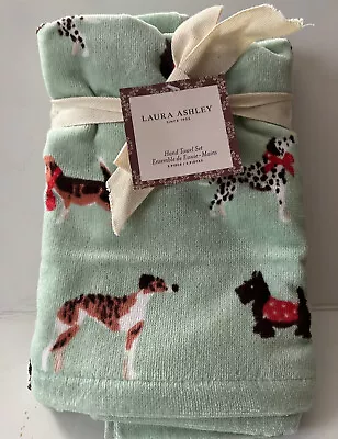 Laura Ashley Christmas Holiday Dogs Hand Towel Set 2pc 100% Cotton • $24.99