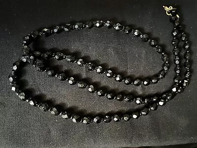 Vintage 1920's French Art Deco Jet Black Faceted Glass Bead Necklace • $35