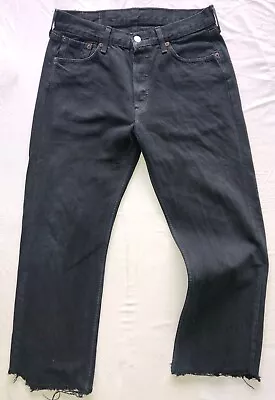 Levi's 501 Vintage Women's W30 L27 Black Denim Crop Jeans Button Fly Open Hem • $21.12