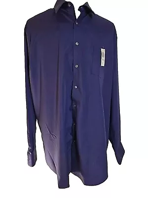 Sz 18 1/2 37/38 Van Heusen Shirt. Navy Long Sleeve Tall Fit Wrinkle Free Dress  • $22.99