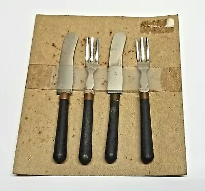 Vintage Miniature 1/12 Cutlery 4 Peice Set Forks & Knife Wood Handle Dollhouse • $19.79