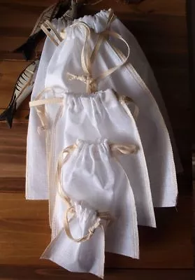 Natural White Muslin Favor Bags With Ivory Serged Edge - 12 PCS - Choose Size  • $12.99