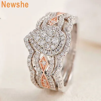 Newshe Women Vintage Brown Wedding Ring Set Rose Gold Plated Sterling Silver CZ • $42.99