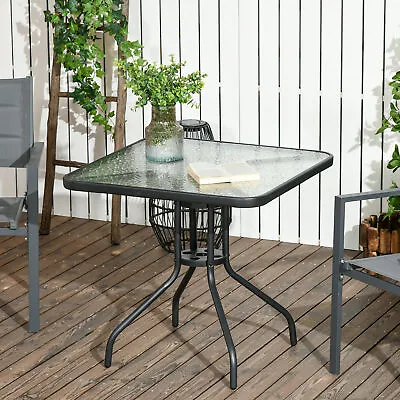 Square Patio Table Glass Top Garden Coffee Table 76 X 76cm With Umbrella Hole • £43.99