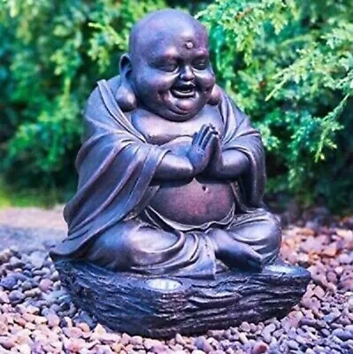 Laughing Buddha With Solar Ultra Bright LED Lights Garden Decor Bronze Effect • £24.95