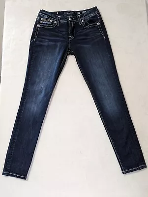 Miss Me Mid-Rise Jeans Skinny Embellished Embroidered Blue Jeans Size 30x31 • $37.45