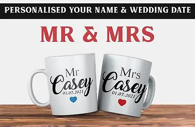 Personalised Mr And Mrs Mug 2 Set Mugs Tea Cup Valentines Day Anniversary Gifts • £12.99