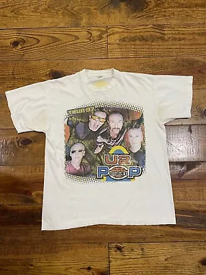 Vintage 90s U2 Pop Mart Tour Tee XL White Rare Rock Band 1997 Concert Worn • $60