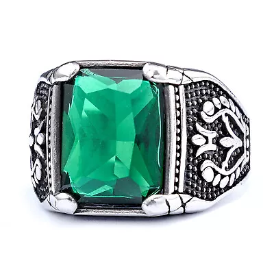 Mens Green Black Blue Red CZ Aquamarine Square Stone Ring Size 7-15 Gift • $11.36