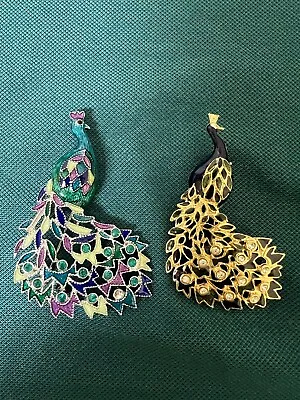 Vintage Peacock Brooches Set Of 2! Gorgeous With Crystals Great Condition! • $8.50