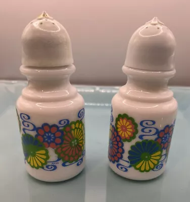 Avon Vintage Milk Glass Bath Oil Shakers Set Of 2 Floral Pattern • $6