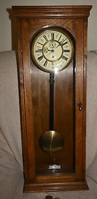 Antique Long Case 1 Weight Vienna Regulator Wall Clock. Oak Case With Glass Door • £150