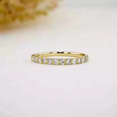 0.50Ct Round Certified Moissanite Half Eternity Wedding Band 14K Yellow Gold 6 7 • $390.15