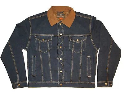 Cacties Western Range Jean Country Denim Rugged Leather Collar Jeans Jacket $150 • $49.88