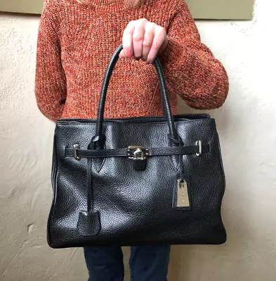 Jasper Conran - Classy Black Real Leather - Tote Hand Bag + Dust Bag - Free Post • £30