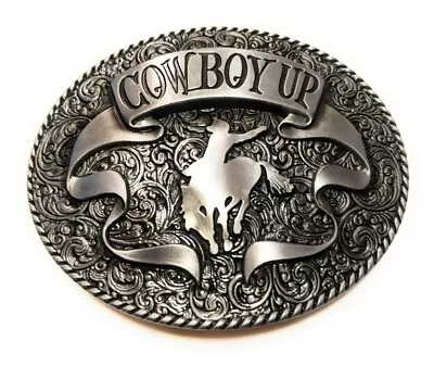 COWBOY UP Western Style Embossed Metal Antique Silver RODEO BELT BUCKLE • $14.40