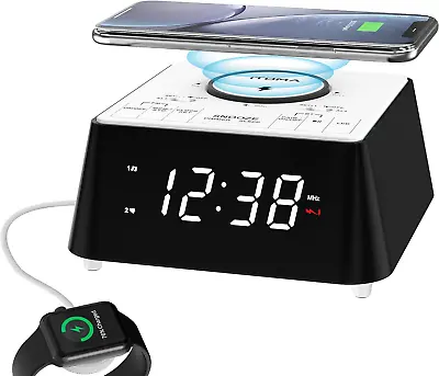 Wireless Charging Alarm Clock Radio With Bluetooth Speaker Bedside FM Radio Du • $69.41
