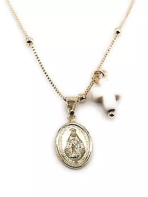 Cross Necklace 18k Gold Plated Miraculous Medal 18 Inches Chain Medalla Virgen • $42.42
